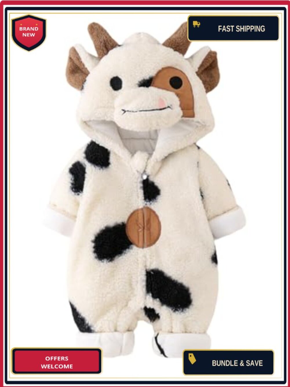Toddler Animal Costume Fuzzy Warm Hooded Romper Zip-Up Jumpsuit